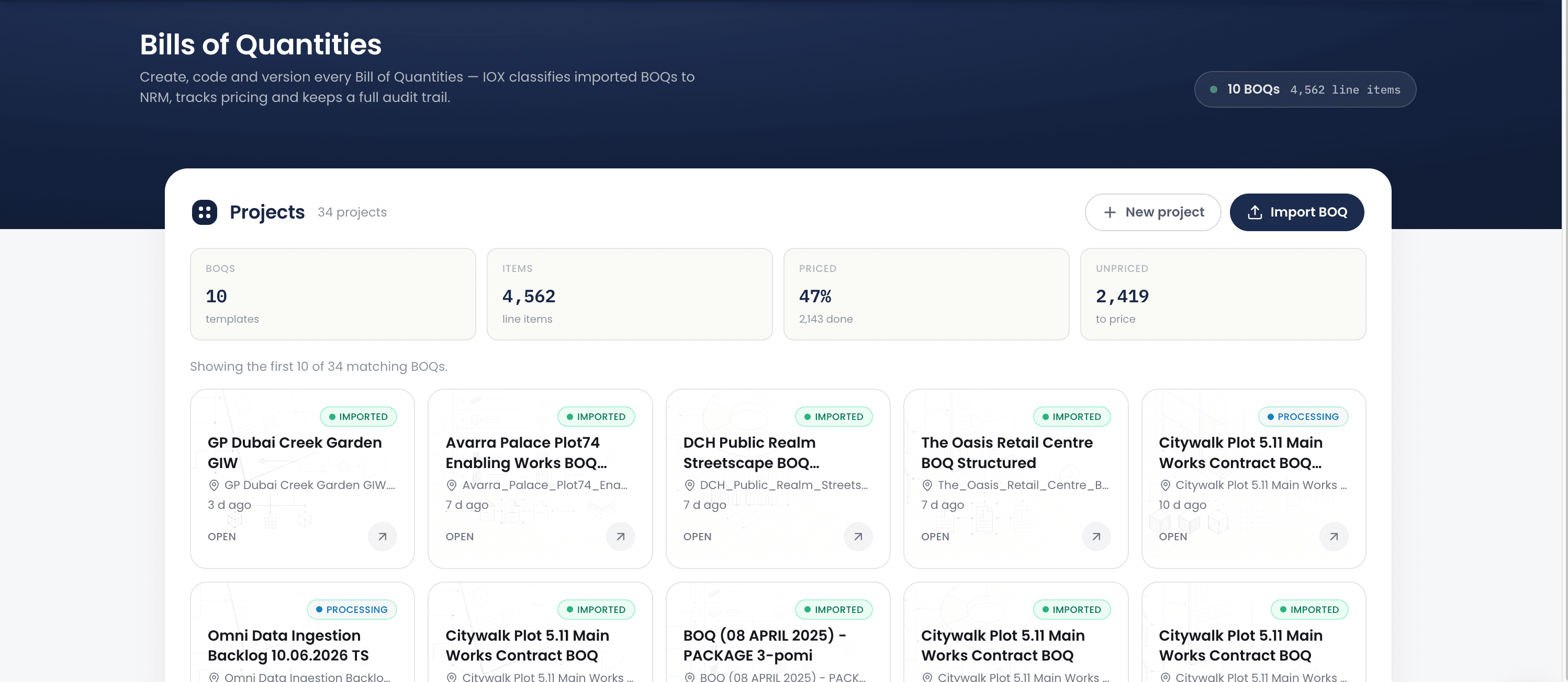 ioForesight platform preview — Bills of quantities and projects