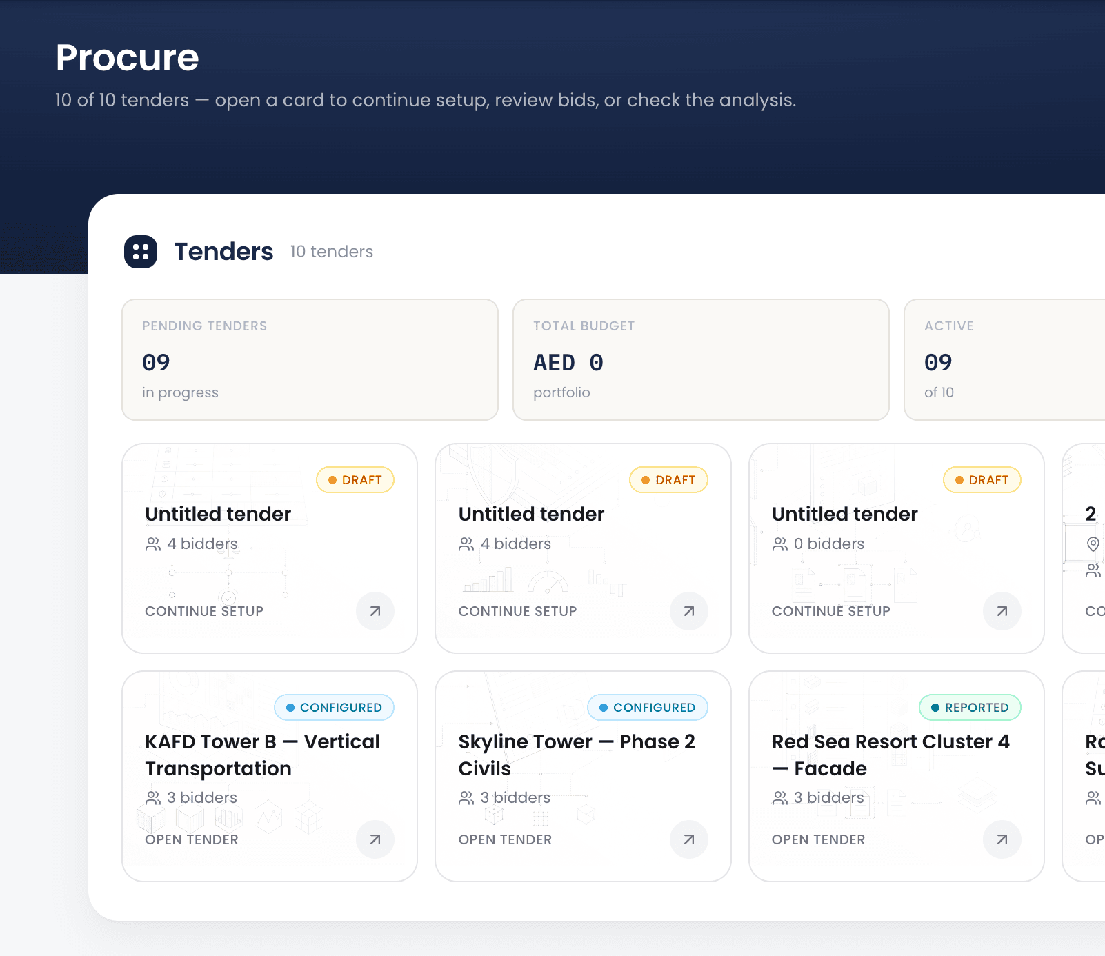 ioProcure platform preview — Tenders dashboard